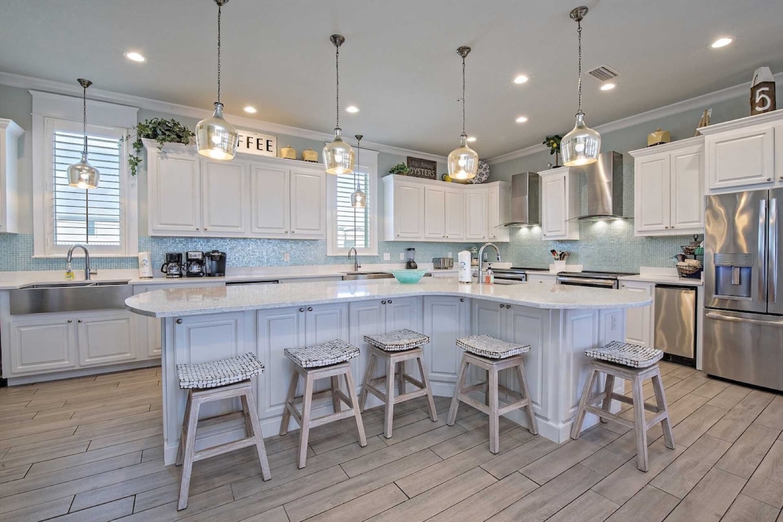 Large open kitchen in a Gulf Shores beach house, set up for cooking for a crowd